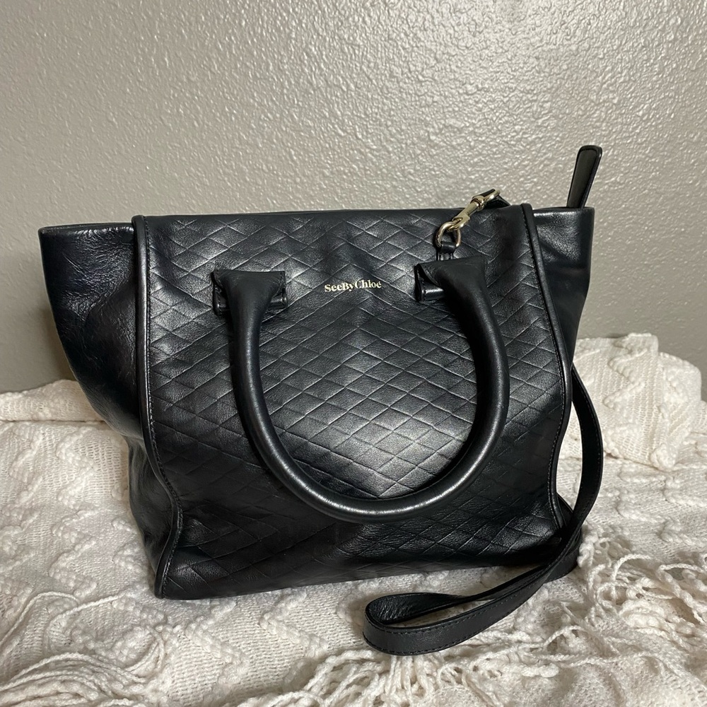 See By Chloe Black Leather Hand Bag  10x10"